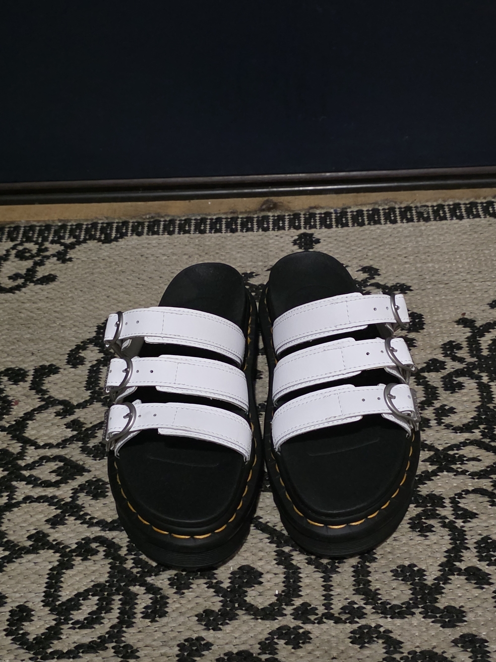 Dr. Martens White Multi-Strap Slide Sandals with Black Footbed